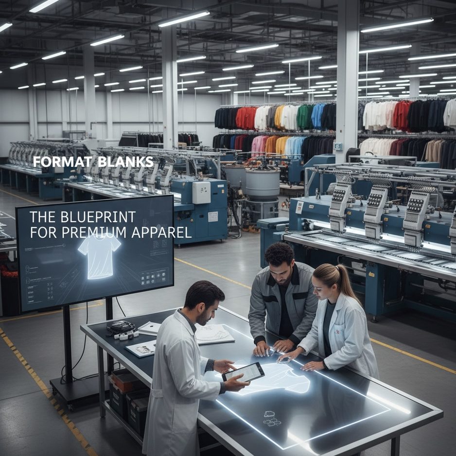 Quality control specialist measuring a premium hoodie to ensure manufacturing precision in an OEM facility.