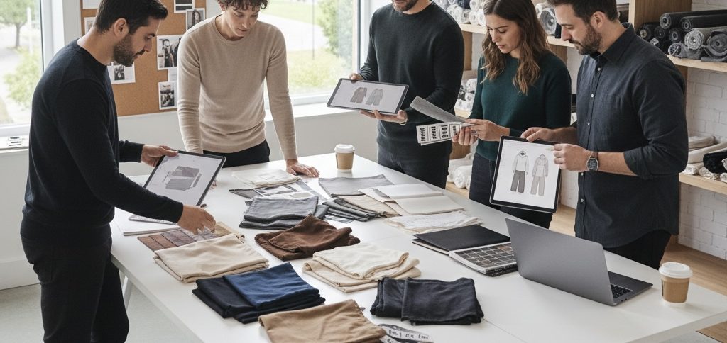 Close-up of colorful industrial thread spools used in bulk apparel and canvas bag production.